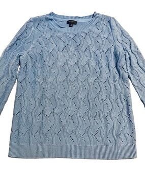 The Limited Light Blue Wave Cable Knit Crewneck Sweater